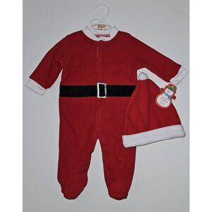 NWT Baby Gear Red Santa Suit Footie Outfit Sleeper + Hat Christmas 0-3 Months
